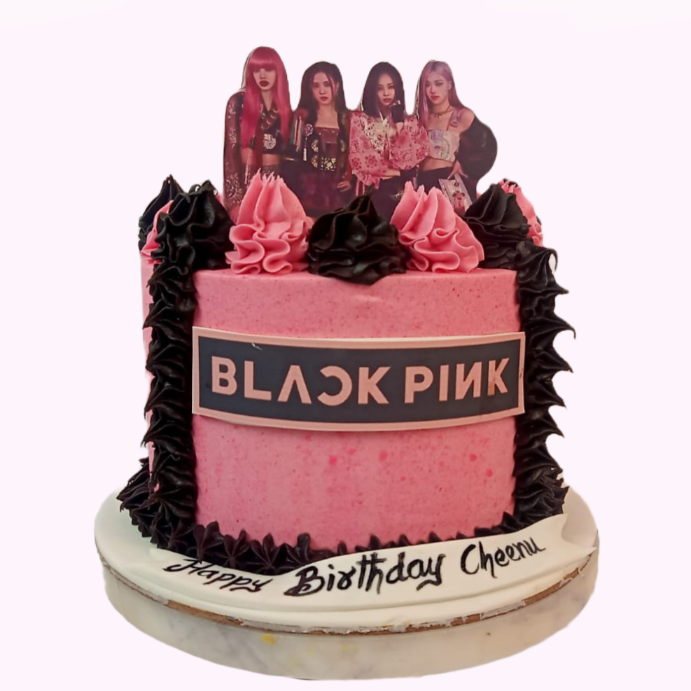 Kpop Black Pink Buttercream Cake - White Spatula