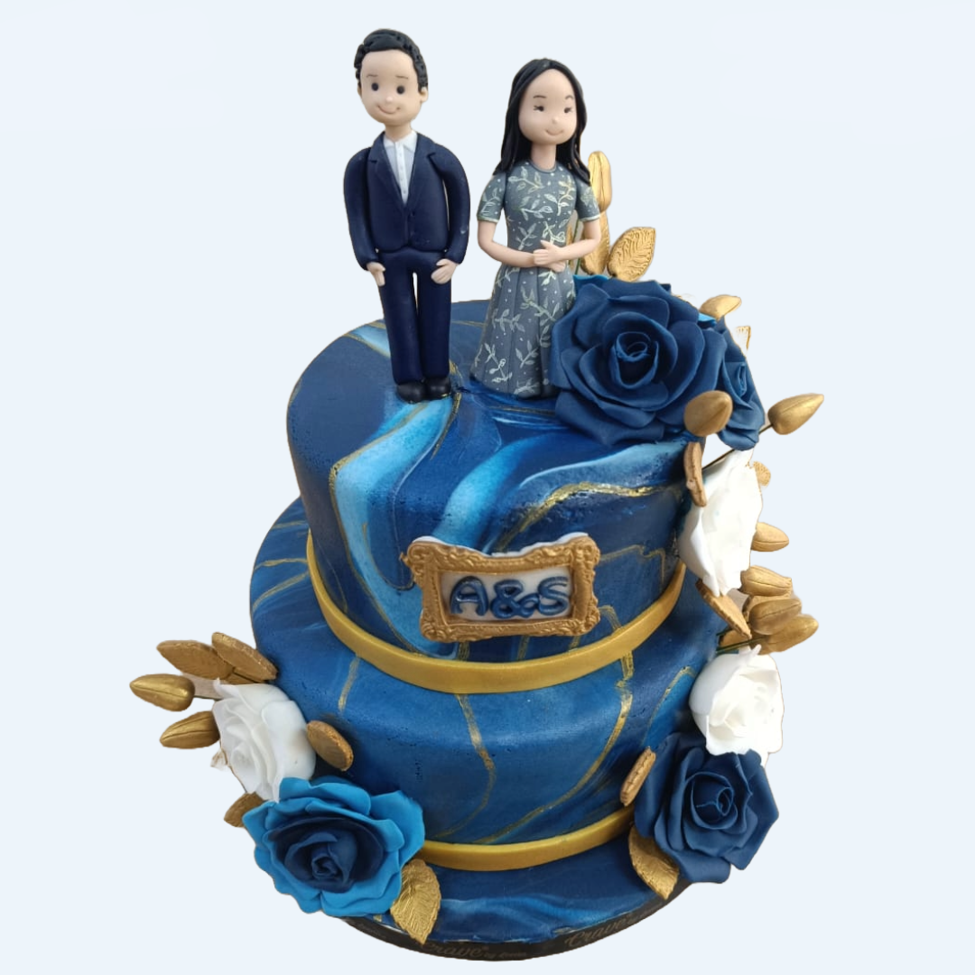 Blue and Silver Cream Wedding Cake - W170 – Circo's Pastry Shop