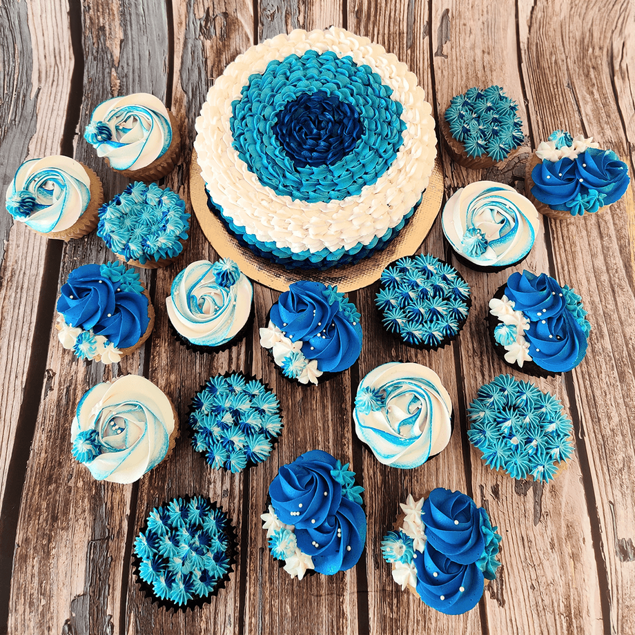 Blue & white chocolate drip cake - Cakey Goodness