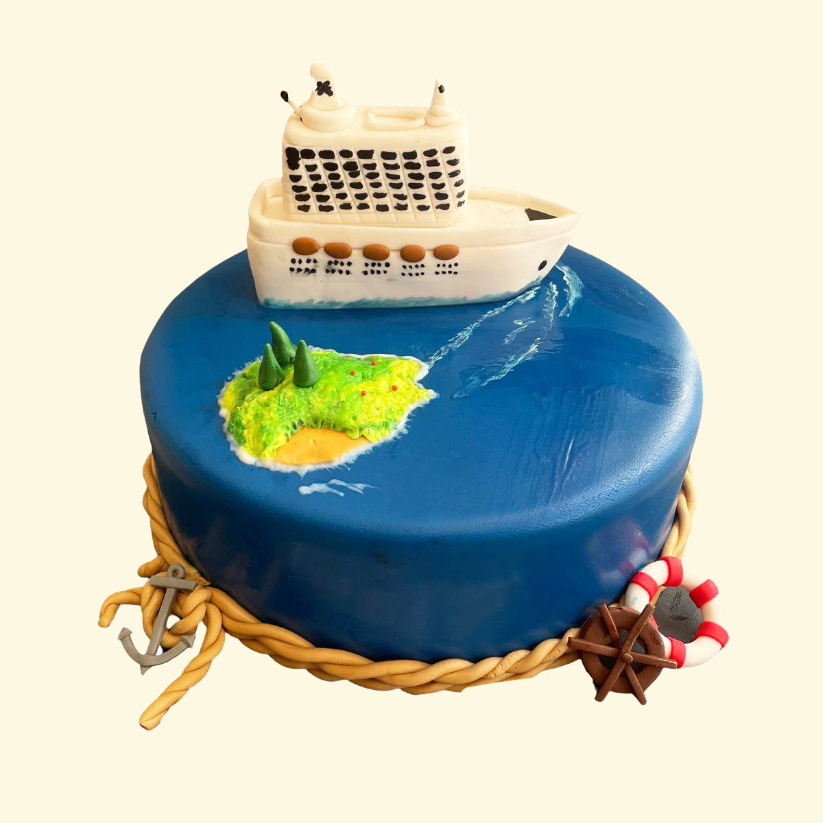 Cruise ship and Nautical 70th Birthday cake - Decorated - CakesDecor