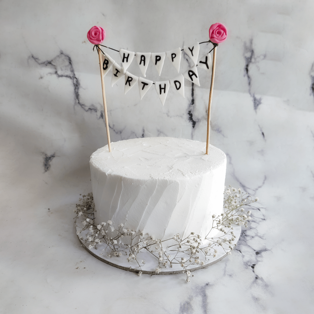 White and Gold Semi Fondant Birthday Cake - Dough and Cream