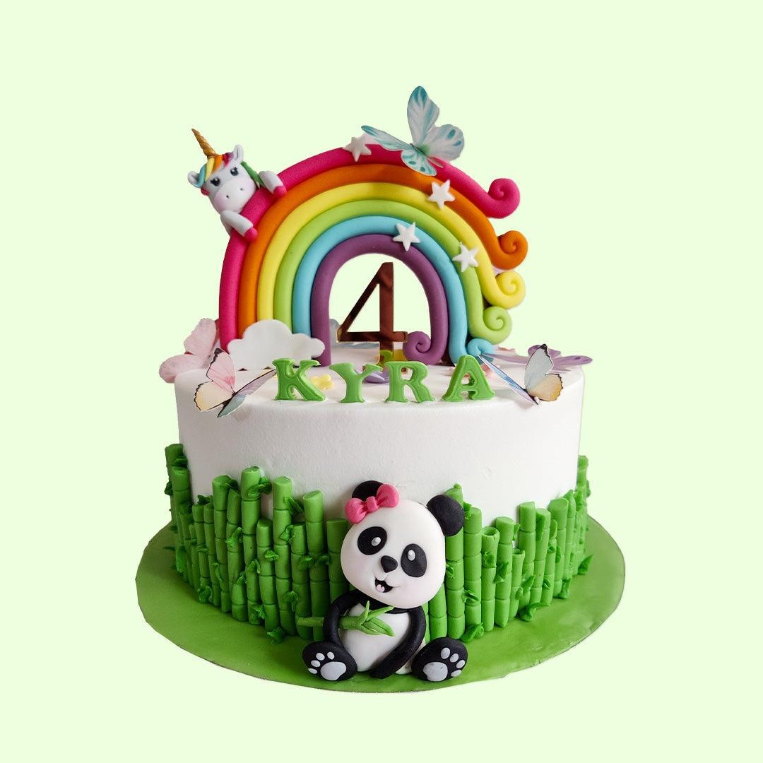 Ombre Rainbow Panda Cake | Kids customised cake | Safari themed cake